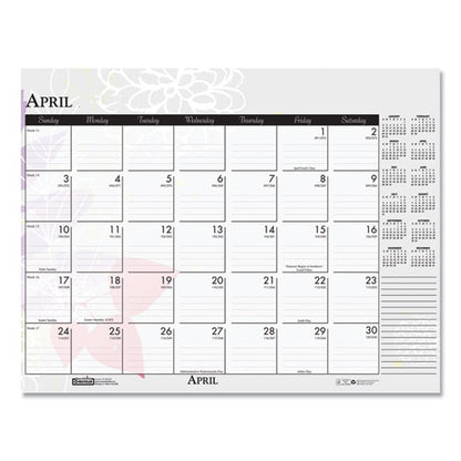 Recycled Desk Pad Calendar, Wild Flowers Artwork, 18.5 X 13, White Sheets, Black Binding/corners,12-month (jan-dec): 2026