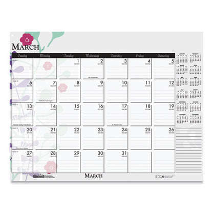 Recycled Desk Pad Calendar, Wild Flowers Artwork, 18.5 X 13, White Sheets, Black Binding/corners,12-month (jan-dec): 2026