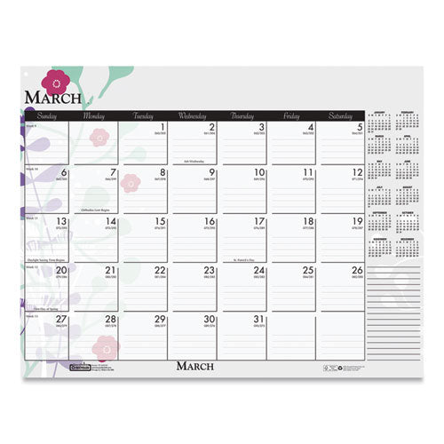 Recycled Desk Pad Calendar, Wild Flowers Artwork, 18.5 X 13, White Sheets, Black Binding/corners,12-month (jan-dec): 2026