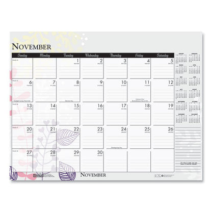 Recycled Desk Pad Calendar, Wild Flowers Artwork, 18.5 X 13, White Sheets, Black Binding/corners,12-month (jan-dec): 2026