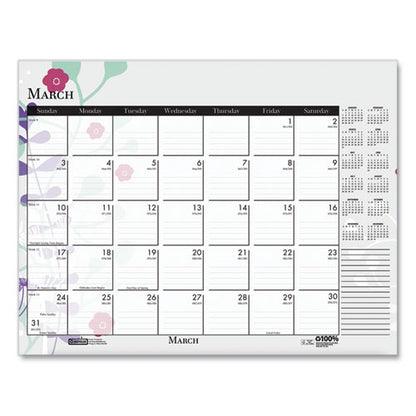 Recycled Desk Pad Calendar, Wild Flowers Artwork, 22 X 17, White Sheets, Black Binding/corners,12-month (jan-dec): 2026