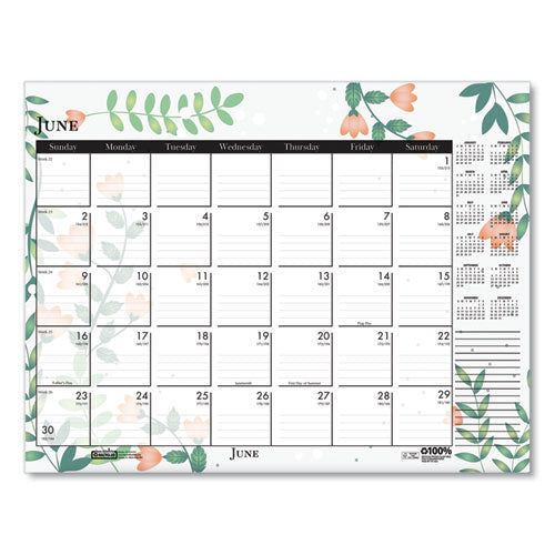 Recycled Desk Pad Calendar, Wild Flowers Artwork, 22 X 17, White Sheets, Black Binding/corners,12-month (jan-dec): 2026