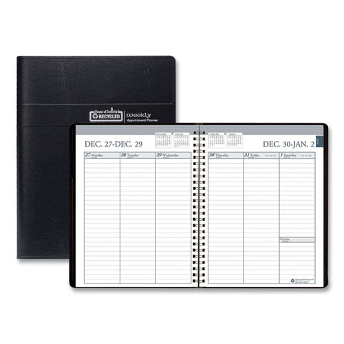 Recycled Weekly Appointment Book Ruled Without Appointment Times, 8.75 X 6.88, Black Cover, 12-month (jan To Dec): 2026