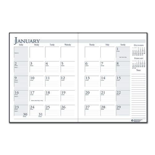 Recycled Ruled 14-month Planner With Leatherette Cover, 11 X 8.5, Black Cover, 14-month: Dec 2025 To Jan 2027