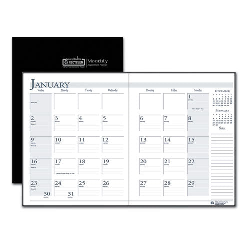Recycled Ruled 14-month Planner With Leatherette Cover, 10 X 7, Black Cover, 14-month: Dec 2025 To Jan 2027