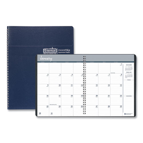 14-month Recycled Ruled Monthly Planner, 11 X 8.5, Blue Cover, 14-month: Dec 2025 To Jan 2027