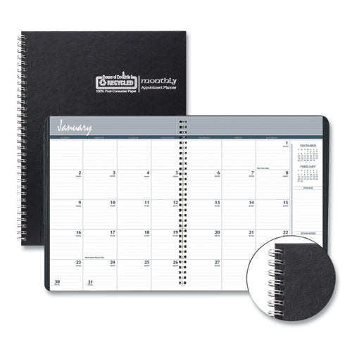 Monthly Hard Cover Planner, 11 X 8.5, Black Cover, 14-month: Dec 2025 To Jan 2027