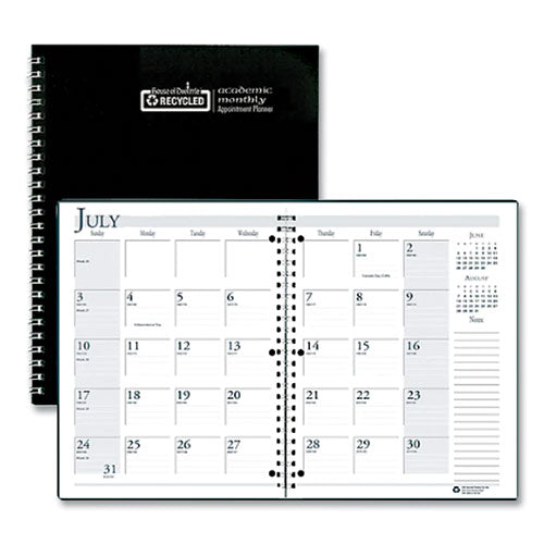 Recycled Three-hole Punched Wirebound Academic Monthly Planner, 11 X 8.5, Black Cover, 14-month: July 2025 To Aug 2026