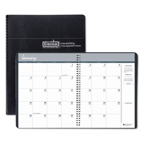 Recycled Two Year Monthly Planner With Expense Logs, 8.75 X 6.88, Black Cover, 24-month: Jan 2026 To Dec 2027