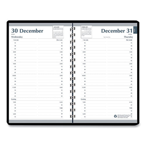 Memo Size Daily Appointment Book With 15-minute Schedule, 8 X 5, Black Cover, 12-month (jan To Dec): 2026