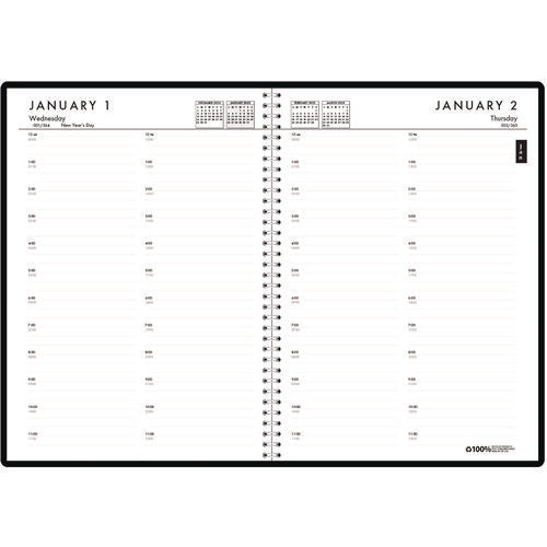 24/7 Recycled Daily Appointment Book/monthly Planner, 10 X 7, Black Cover, 12-month (jan To Dec): 2026
