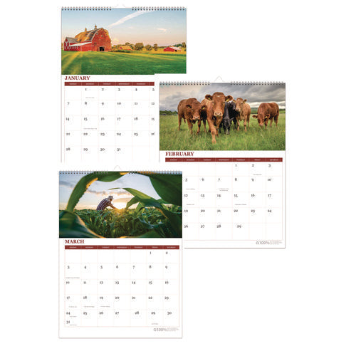 100% Recycled Farm Life Wall Calendar, 11 X 14, White/multicolor Sheets, 12-month (jan-dec): 2026