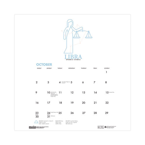 Recycled Academic Zodiac Wall Calendar, 11 X 14, Multicolor Sheets, 12-month (aug To July): 2025 To 2026