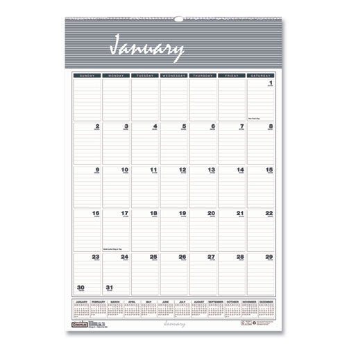 Bar Harbor Recycled Wirebound Monthly Wall Calendar, 15.5 X 22, White/blue/gray Sheets, 12-month (jan-dec): 2026