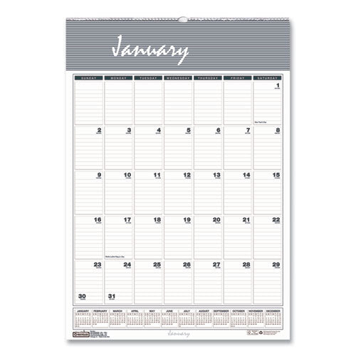 Bar Harbor Recycled Wirebound Monthly Wall Calendar, 22 X 31.25, White/blue/gray Sheets, 12-month (jan-dec): 2026