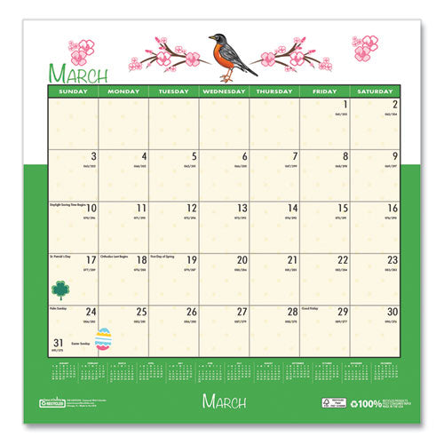 Recycled Seasonal Wall Calendar, Illustrated Seasons Artwork, 12 X 12, 12-month (jan To Dec): 2026