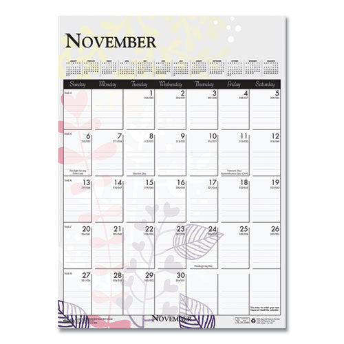 Recycled Wild Flower Wall Calendar, Wild Flowers Artwork, 12 X 16.5, White/multicolor Sheets, 12-month (jan To Dec): 2026