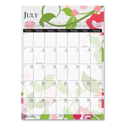 Recycled Wild Flower Wall Calendar, Wild Flowers Artwork, 12 X 16.5, White/multicolor Sheets, 12-month (jan To Dec): 2026