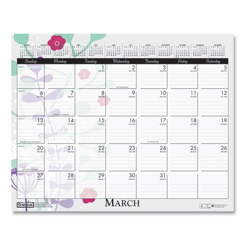 Recycled Wild Flower Wall Calendar, Wild Flowers Artwork, 15 X 12, White/multicolor Sheets, 12-month (jan To Dec): 2026