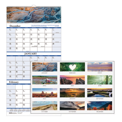 Earthscapes Recycled 3-month Vertical Wall Calendar, Scenic Landscape Photography, 12.25 X 26, 14-month: Dec 2025 To Jan 2027