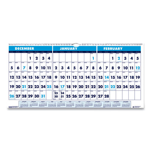 Recycled Three-month Format Wall Calendar, Horizontal Orientation, 23.5 X 12, White Sheets, 14-month: Dec 2025 To Jan 2027