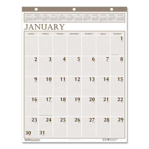 Large Print Recycled Monthly Wall Calendar, 20 X 26, Beige Sheets, 12-month (jan To Dec): 2026