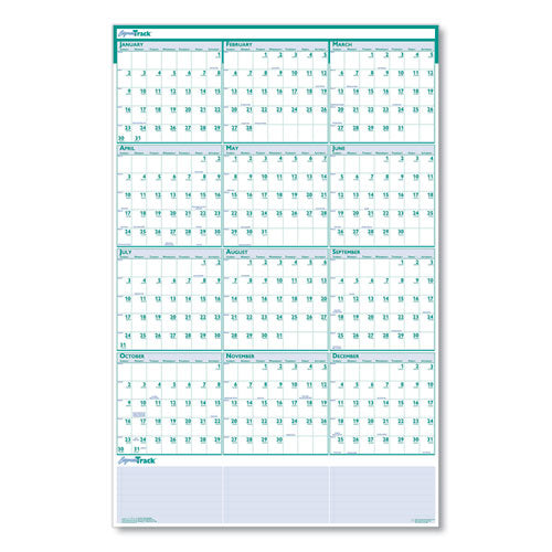 Express Track Recycled Reversible/erasable Yearly Wall Calendar, 24 X 37, White/teal Sheets, 12-month (jan To Dec): 2026