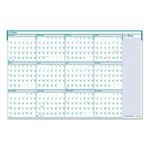 Express Track Recycled Reversible/erasable Yearly Wall Calendar, 24 X 37, White/teal Sheets, 12-month (jan To Dec): 2026