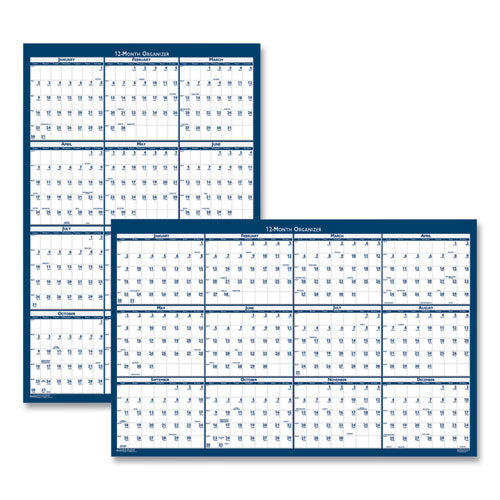 Recycled Poster Style Reversible/erasable Yearly Wall Calendar, 24 X 37, White/blue/gray Sheets, 12-month (jan To Dec): 2026