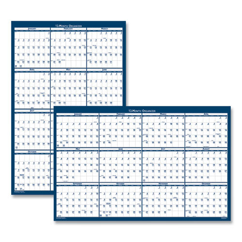 Recycled Poster Style Reversible/erasable Yearly Wall Calendar, 66 X 33, White/blue/gray Sheets, 12-month (jan To Dec): 2026