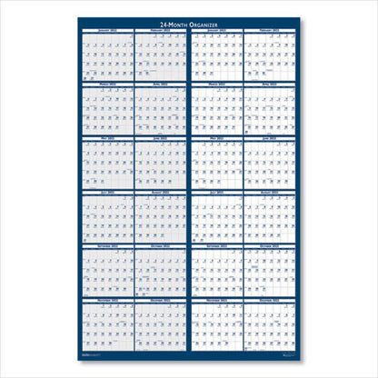 Reversible/erasable Two-year Wall Calendar, 24 X 37, Light Blue/blue/white Sheets, 24-month: Jan 2026 To Dec 2027