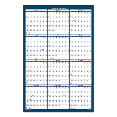 Recycled Poster Style Reversible/erasable Yearly Wall Calendar, 24 X 37, White/blue/gray Sheets, 12-month (jan To Dec): 2026