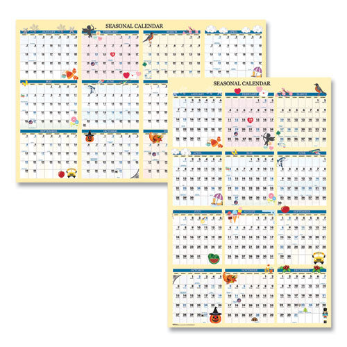 Recycled Seasonal Laminated Wall Calendar, Illustrated Seasons Artwork, 24 X 37, 12-month (jan To Dec): 2026
