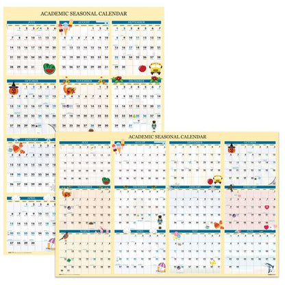 Recycled Academic Seasonal Laminated Wall Calendar, Illustrated Seasons, 24 X 37, 12-month (july To June), 2025 To 2026