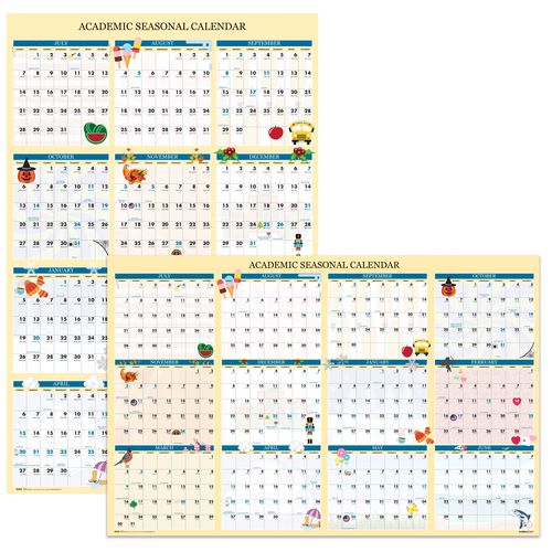 Recycled Academic Seasonal Laminated Wall Calendar, Illustrated Seasons, 24 X 37, 12-month (july To June), 2025 To 2026