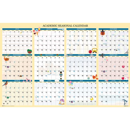 Recycled Academic Seasonal Laminated Wall Calendar, Illustrated Seasons, 24 X 37, 12-month (july To June), 2025 To 2026