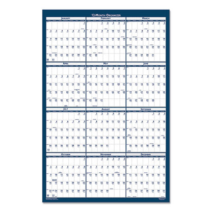 Recycled Yearly Reversible Wall Calendar Non-laminated, 24 X 37, White/blue Sheets, 12-month (jan To Dec): 2026