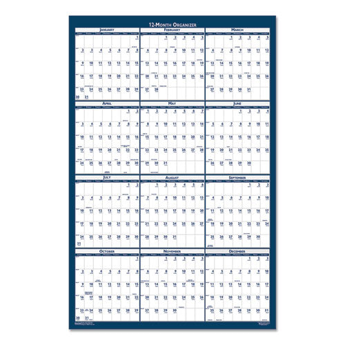 Recycled Yearly Reversible Wall Calendar Non-laminated, 24 X 37, White/blue Sheets, 12-month (jan To Dec): 2026