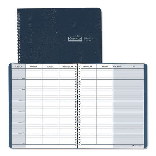 Recycled Teacher's Planner, Weekly, 7 Classes, Blue Cover, 11 X 8.5 Sheets, 45-week Span