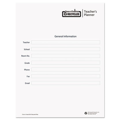 Recycled Teacher's Planner, Weekly, 7 Classes, Blue Cover, 11 X 8.5 Sheets, 45-week Span