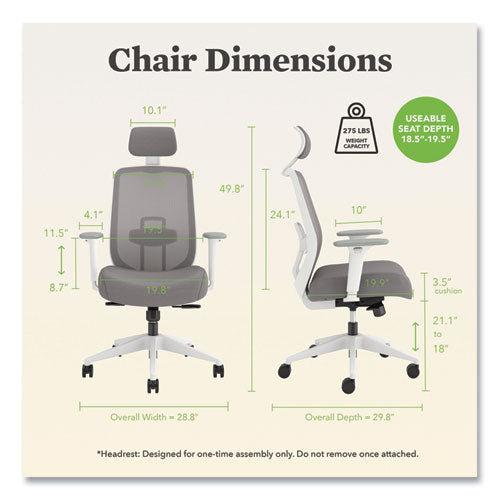 Altern Mesh Mid-back Task Chair, 17.95 To 21.1 Seat Height, Gray Seat, Gray/white Back, White Base