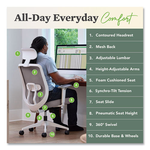 Altern Mesh Mid-back Task Chair, 17.95 To 21.1 Seat Height, Gray Seat, Gray/white Back, White Base