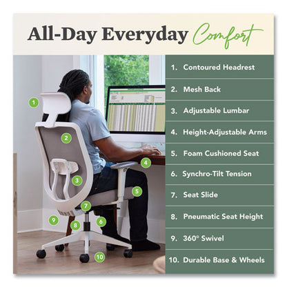 Altern Mesh Mid-back Task Chair, 17.95 To 21.1 Seat Height, Gray Seat, Gray/white Back, White Base
