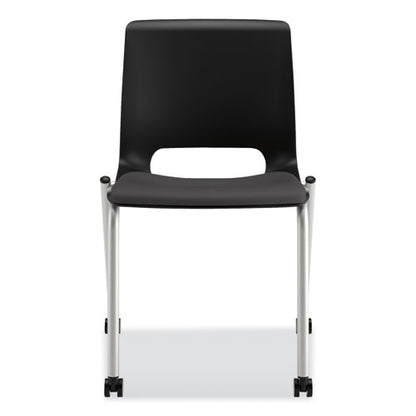 Motivate Four-leg Stacking Chair, Supports 300 Lb, 18.25" Seat Height, Onyx Fabric Seat, Black Back, Platinum Base, 2/carton