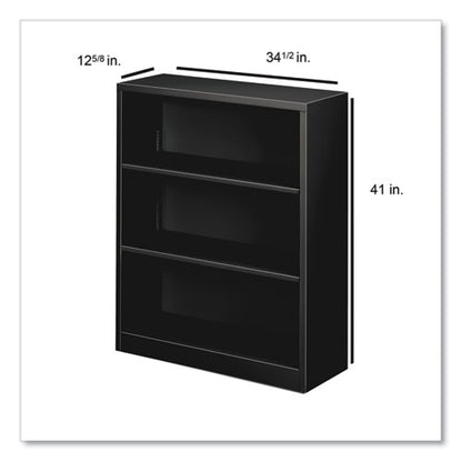 Metal Bookcase, Three-shelf, 34.5w X 12.63d X 41h, Black