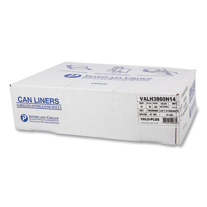 High-density Commercial Can Liner Value Pack, 60 Gal, 12 Mic, 38" X 58", Clear, Interleaved Roll, 25 Bags/roll, 8 Rolls/ct