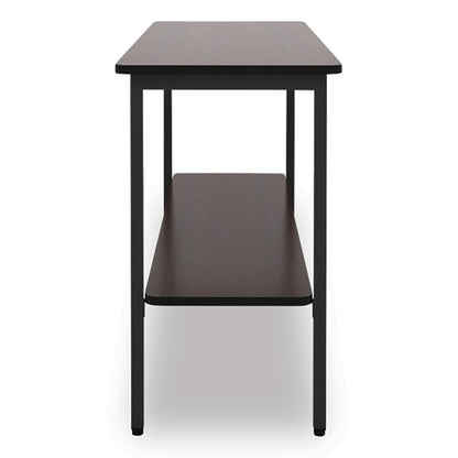 Officeworks One-shelf Utility Table, Rectangular, 47.25" X 17.7" X 29.5", Walnut Top, Black Base/legs