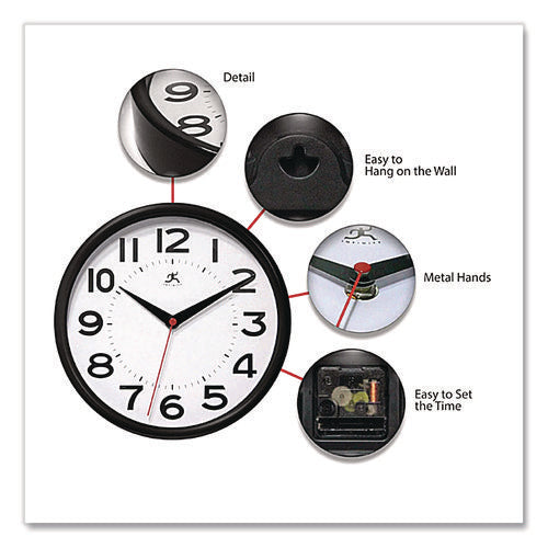 Metro Wall Clock, 9" Diameter, Black Case, 1 Aa (sold Separately)