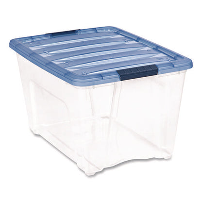 Stack And Pull Latching Flat Lid Storage Box, 13.5 Gal, 22" X 16.5" X 13.03", Clear/translucent Blue