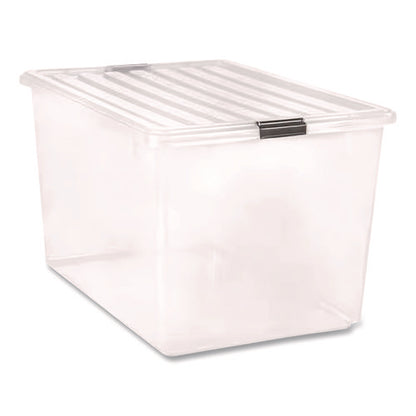 132 Qt. Latch Lid Storage Box, 20.9" X 28.8" X 17.8", Clear/black